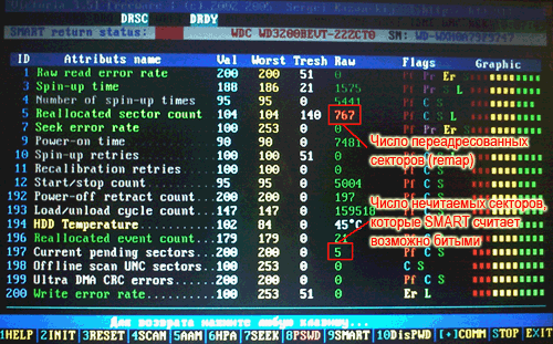 victoria 3.52 SMART таблица жесткого диска