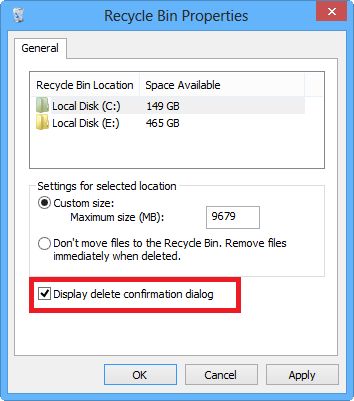 Как включить диалог подтверждения на удаление в Windows 8 Как включить диалог подтверждения на удаление в Windows 8