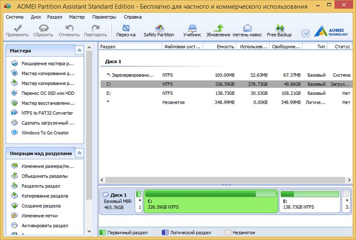 AOMEI Partition Assistant Standard: безопасное управление разделами дисков