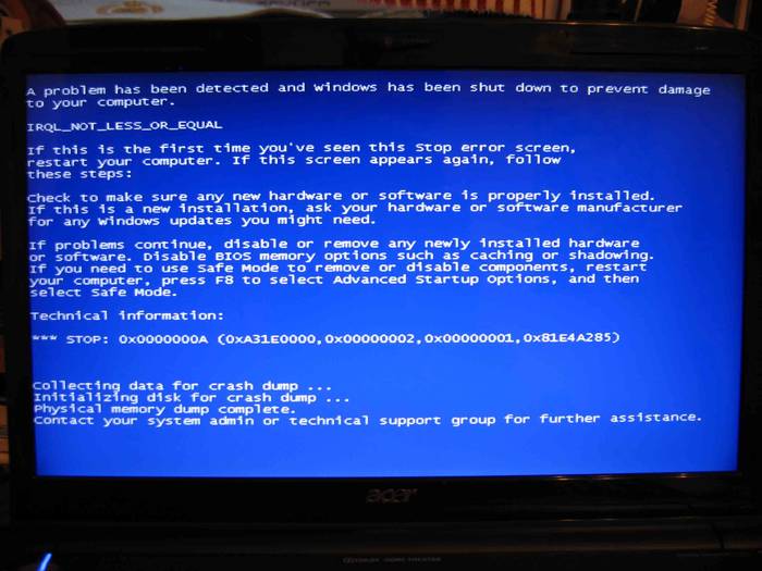 Что делать, если появился синий экран на ноутбуке
