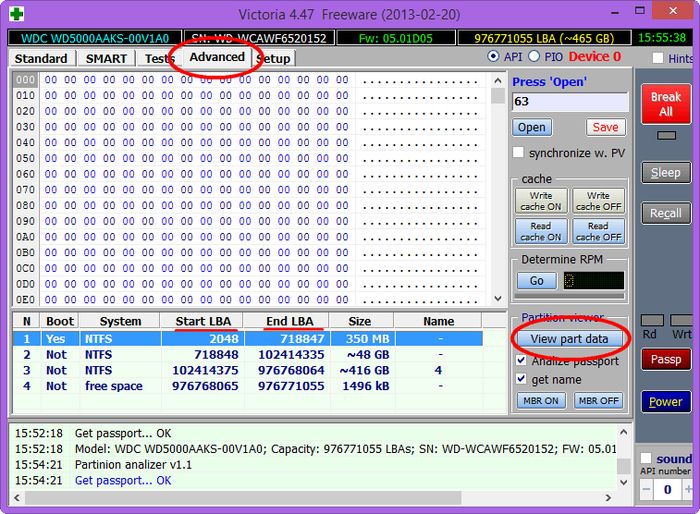 Как в программе Victoria настроить проверку конкретного раздела
