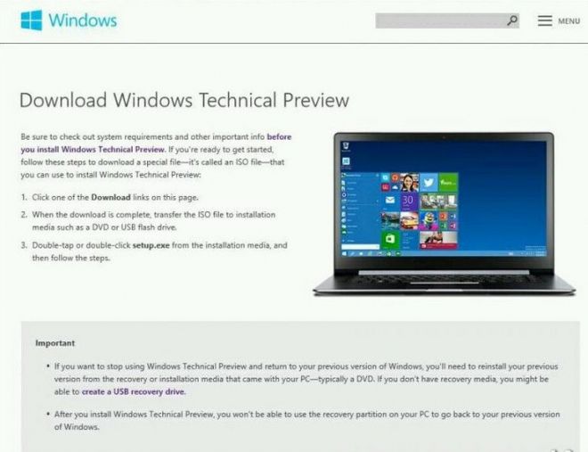 На официальном сайте Microsoft по ошибке была опубликована страница для Windows Technical Preview for Enterprise На официальном сайте Microsoft по ошибке была опубликована страница для Windows Technical Preview for Enterprise