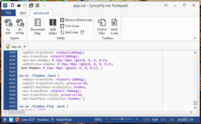Syncplify.me Notepad – альтернатива Notepad++ с современным, Ribbon-подобным интерфейсом