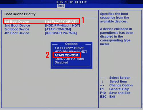 Как выставить загрузку с диска?
