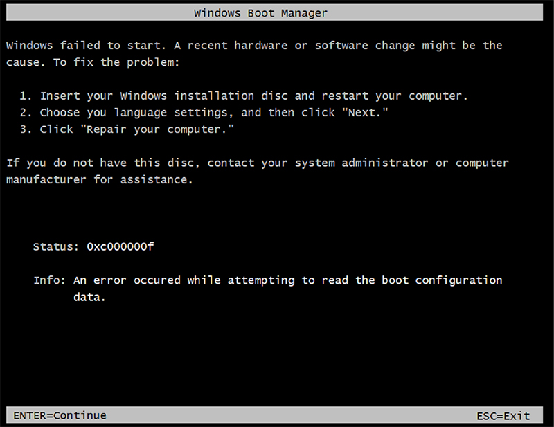 Как исправить 0xc000000f ошибку при запуске Windows 7 и 8