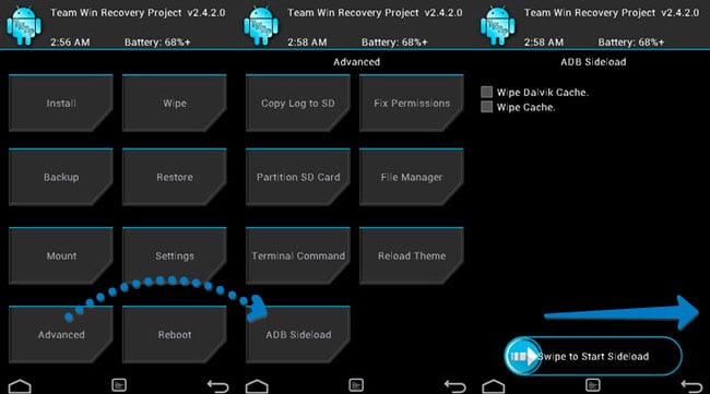 Now send the package you want to apply to the device with Adb Sideload что это значит
